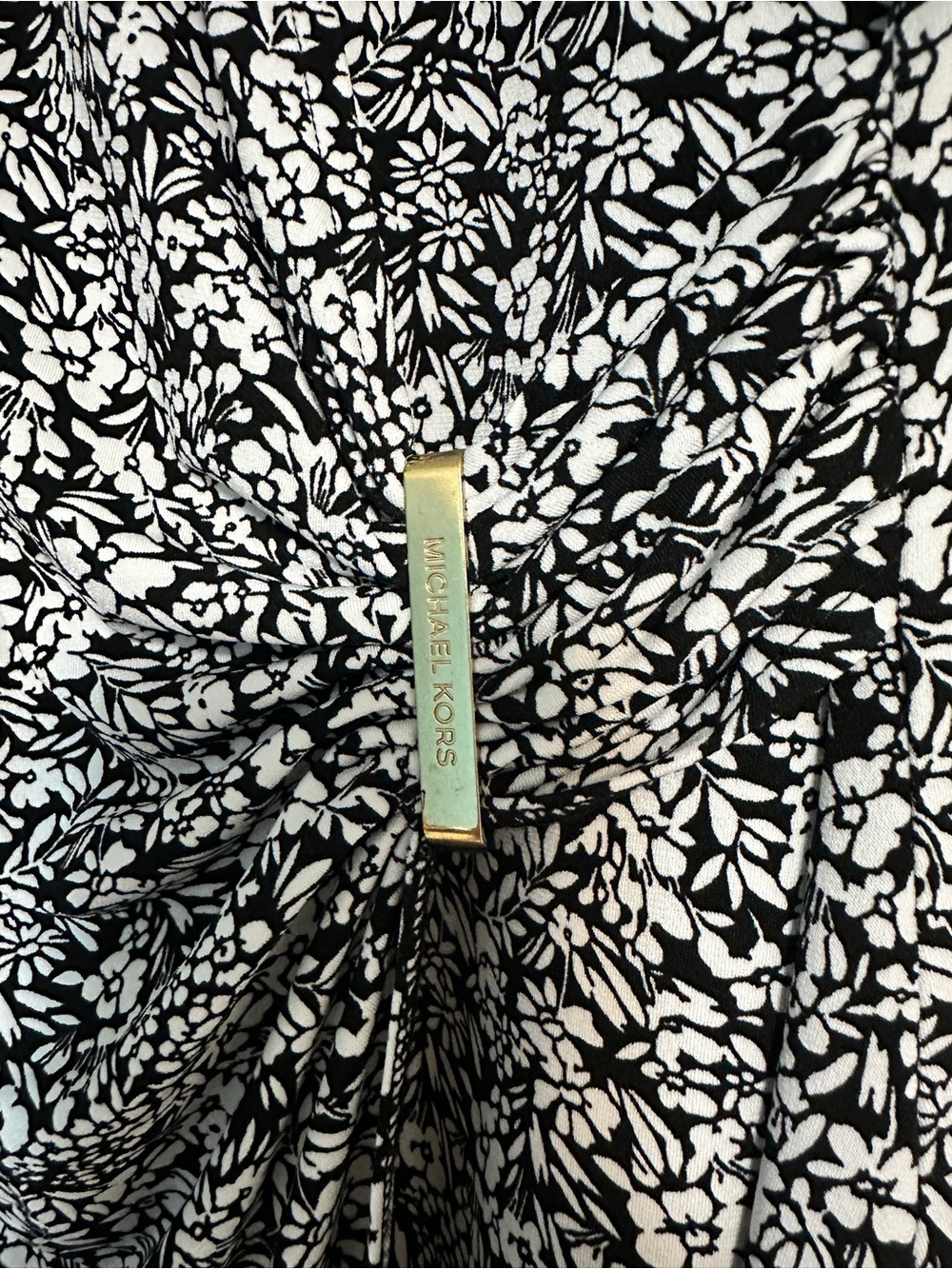 Michael Kors Black & White Floral Faux-Wrap Midi Dress - Picture 3 of 5